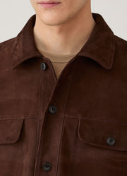 Men's Suede Overshirt in Dark Brown