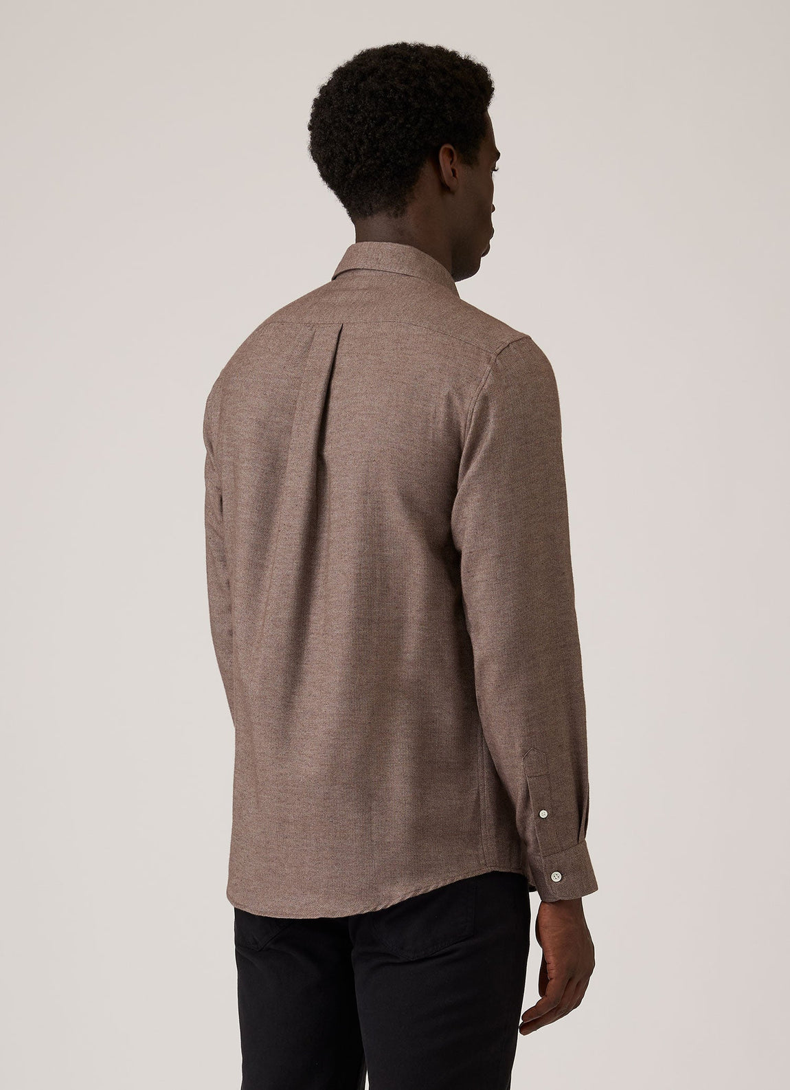 Men's Cotton Cashmere Herringbone Shirt in Chestnut Melange