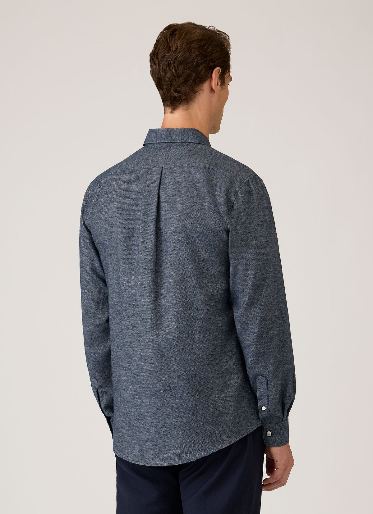 Men's Cotton Cashmere Herringbone Shirt in Denim Melange