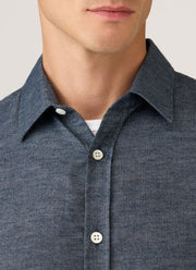 Men's Cotton Cashmere Herringbone Shirt in Denim Melange