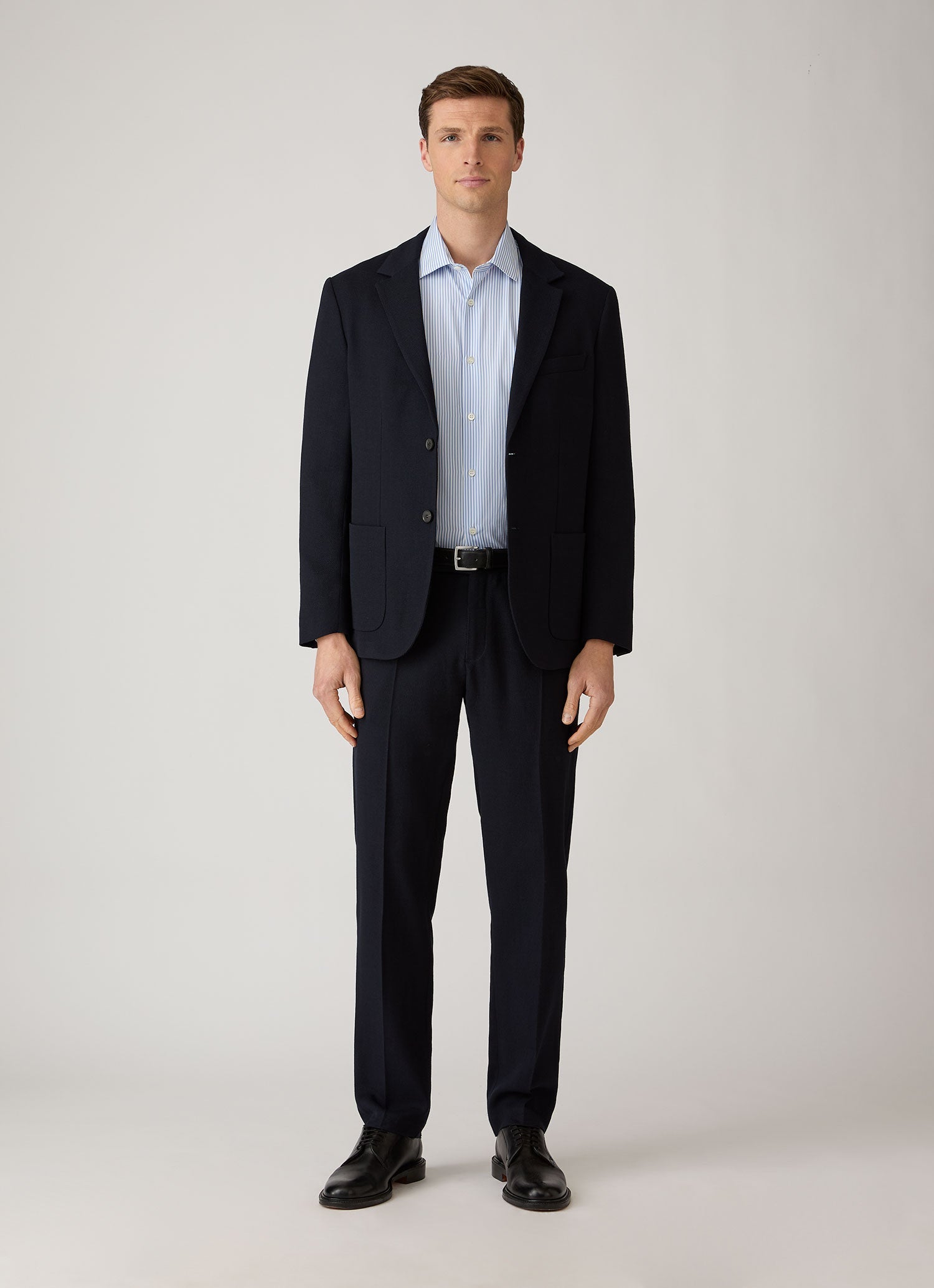 Men's Cotton Poplin Shirt in Mid Blue Bengal Stripe