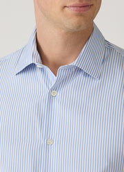 Men's Cotton Poplin Shirt in Mid Blue Bengal Stripe