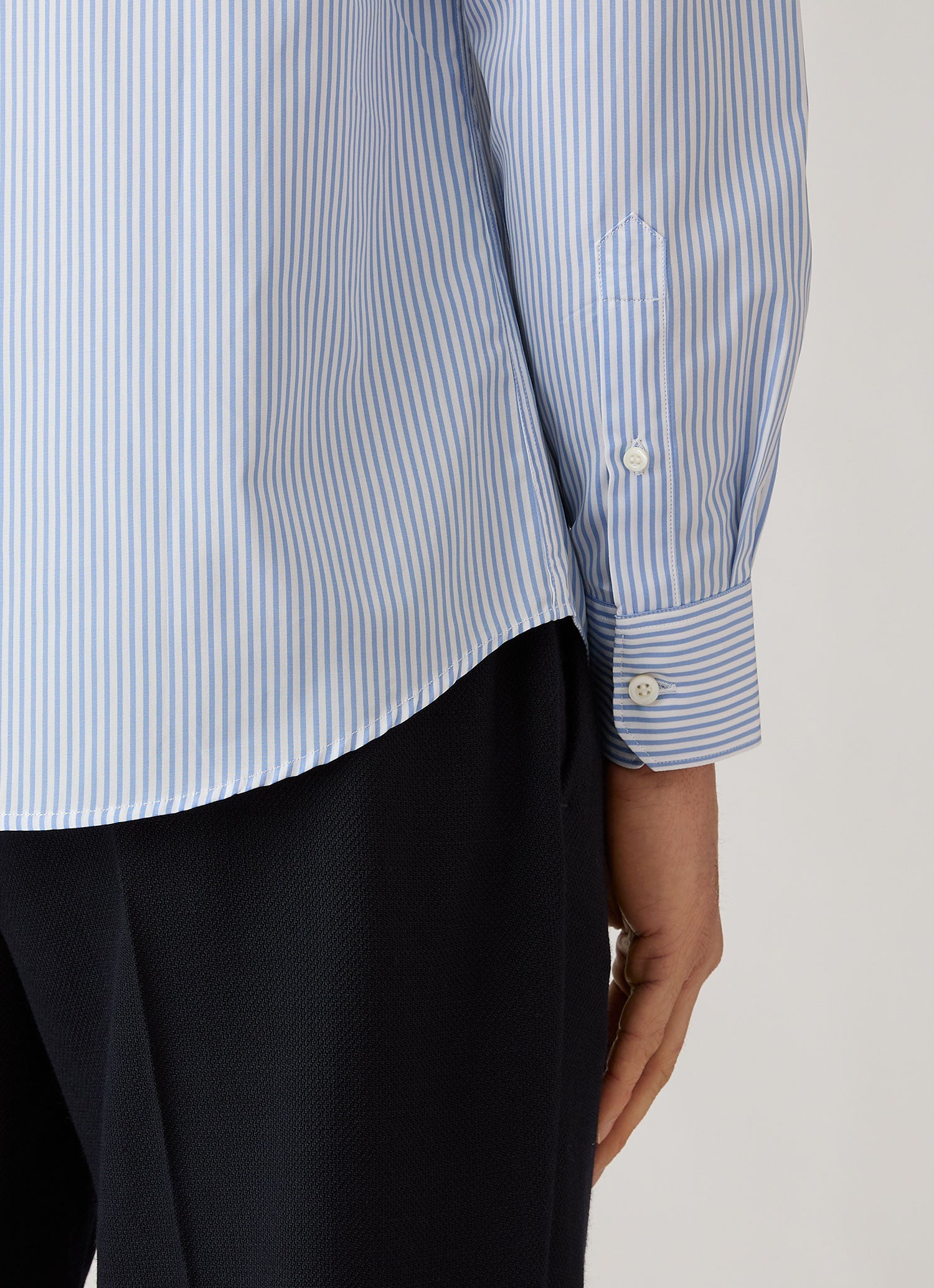Men's Cotton Poplin Shirt in Mid Blue Bengal Stripe