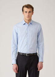 Men's Cotton Poplin Shirt in Mid Blue Fine Stripe
