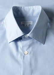 Men's Cotton Poplin Shirt in Mid Blue Fine Stripe
