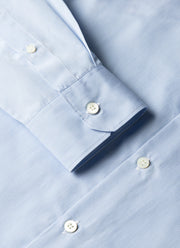 Men's Cotton Poplin Shirt in Mid Blue Fine Stripe