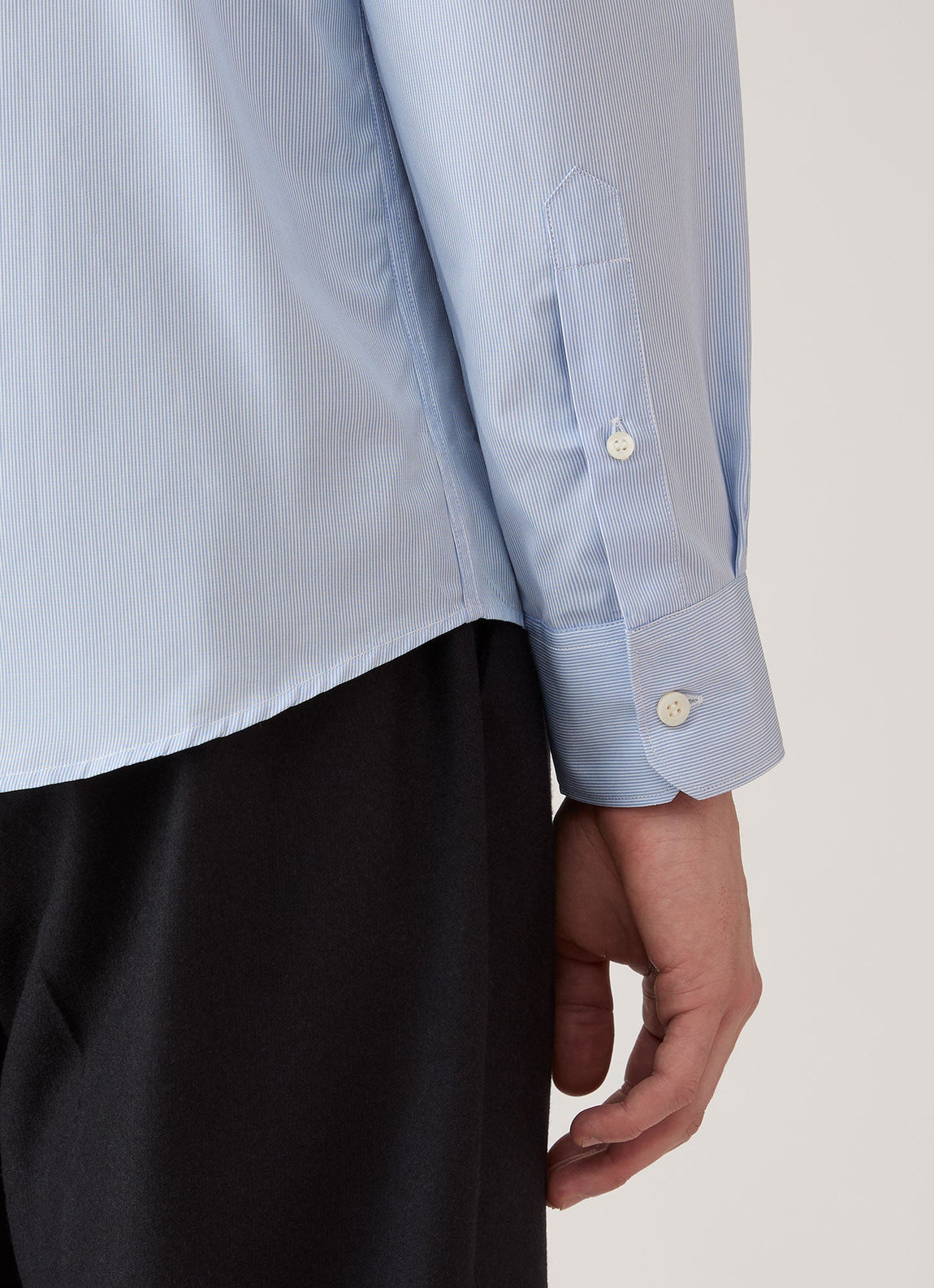Men's Cotton Poplin Shirt in Mid Blue Fine Stripe