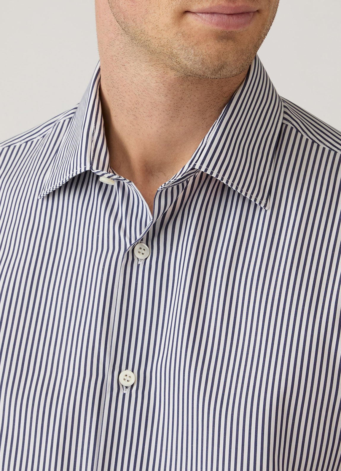 Men's Cotton Poplin Shirt in Navy Bengal Stripe