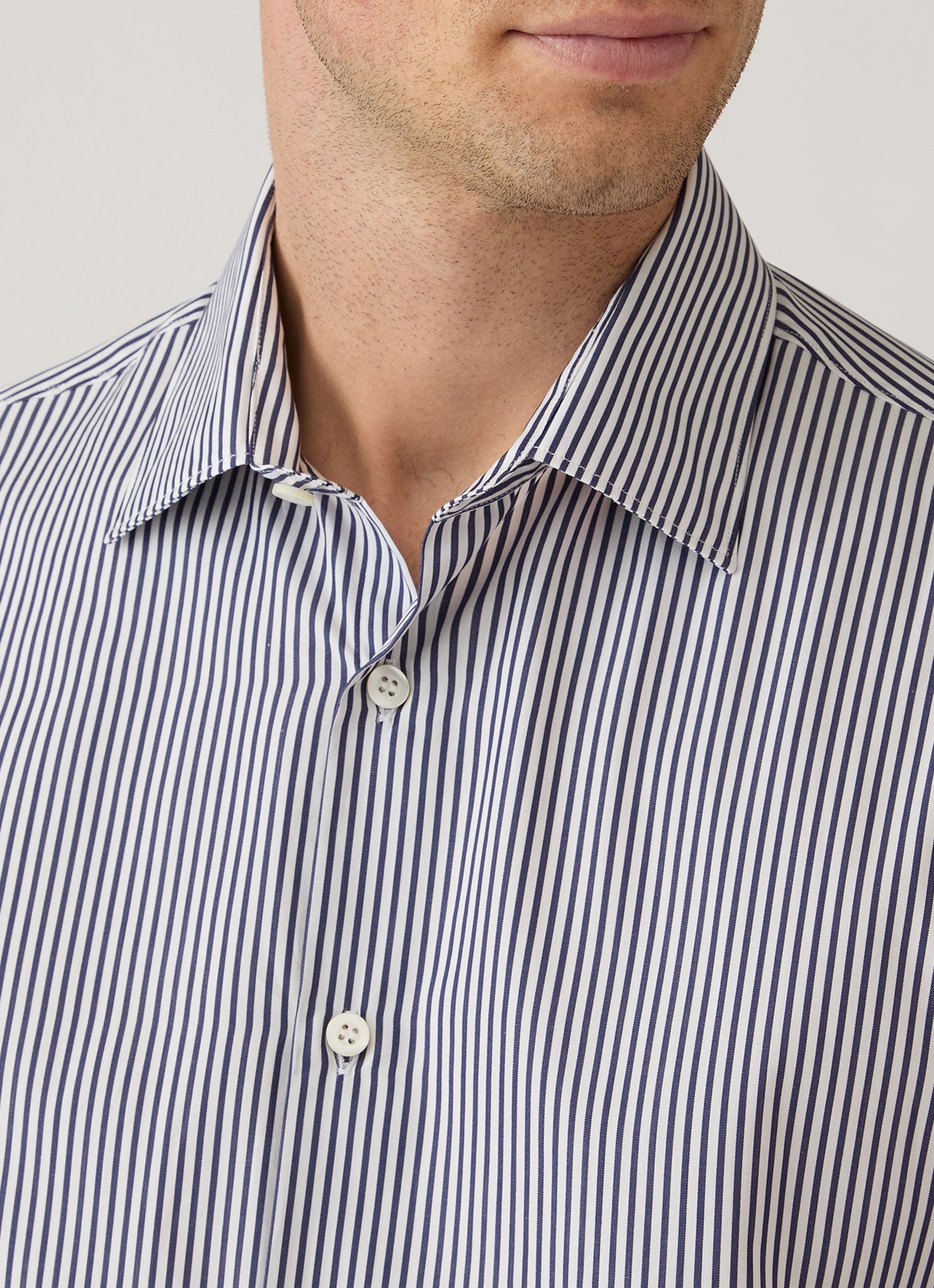 Men's Cotton Poplin Shirt in Navy Bengal Stripe