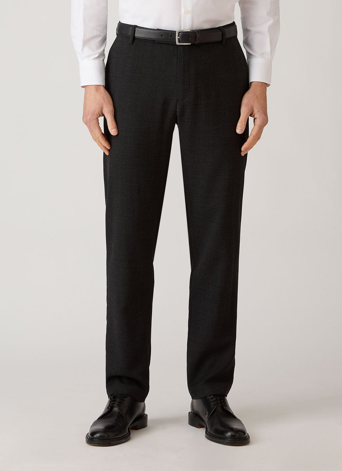 Men's Textured Wool Trouser in Dark Charcoal Melange