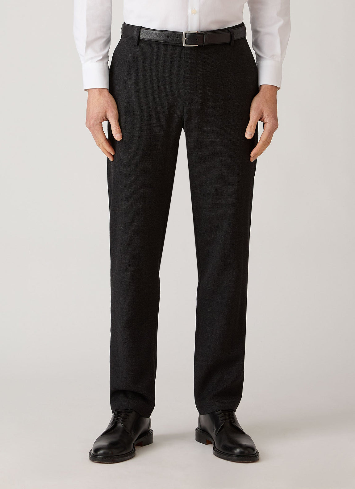 Men's Textured Wool Trouser in Dark Charcoal Melange