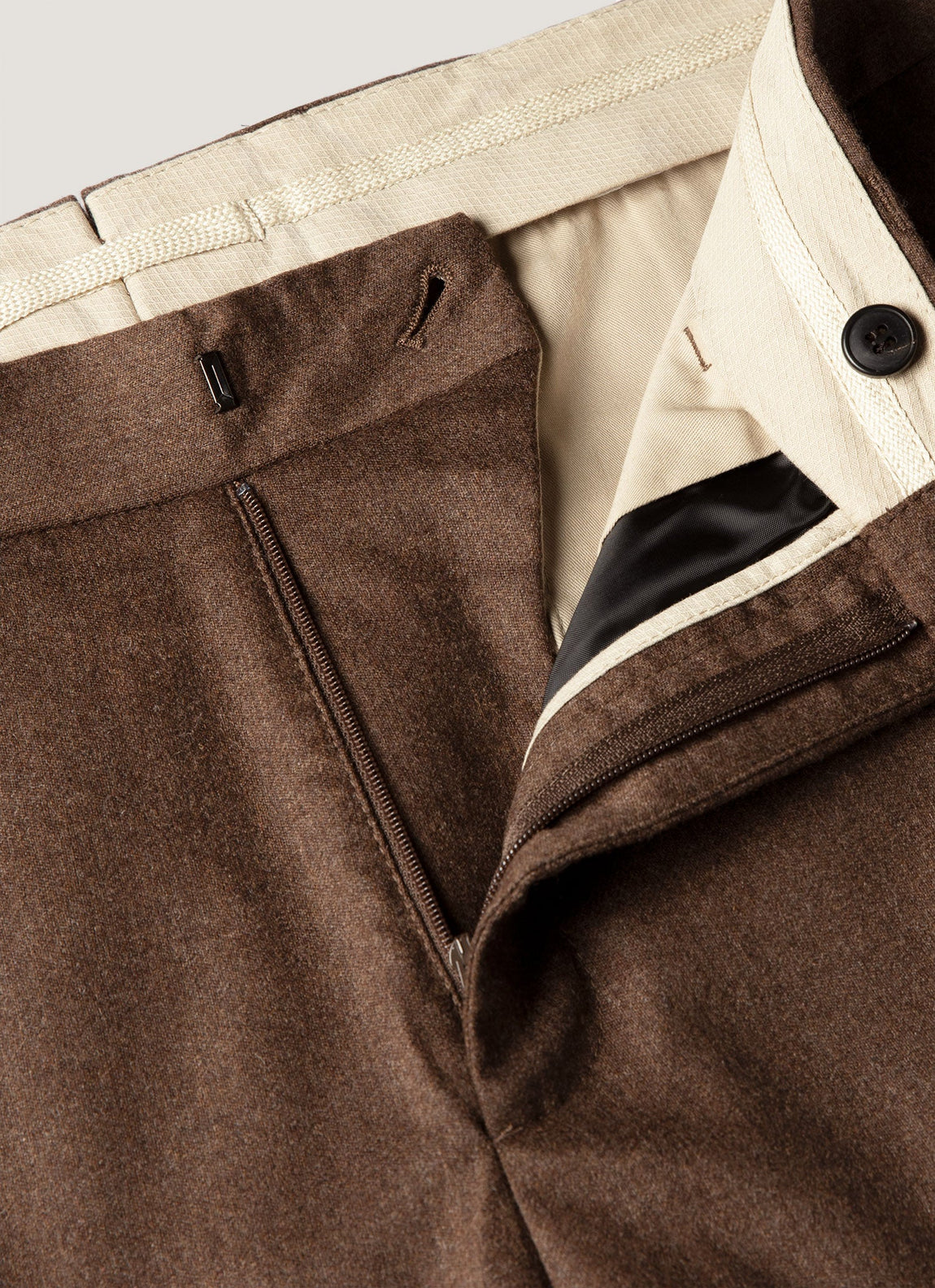 Men's Wool Cashmere Flannel Trouser in Light Brown Melange