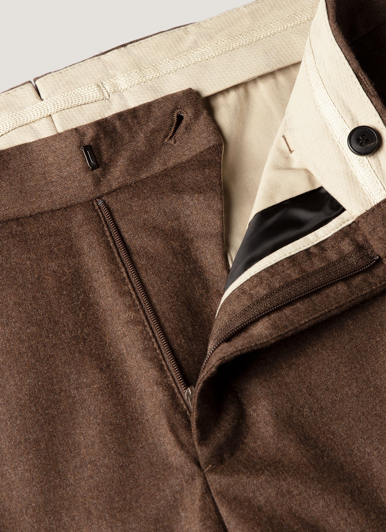 Men's Wool Cashmere Flannel Trouser in Light Brown Melange
