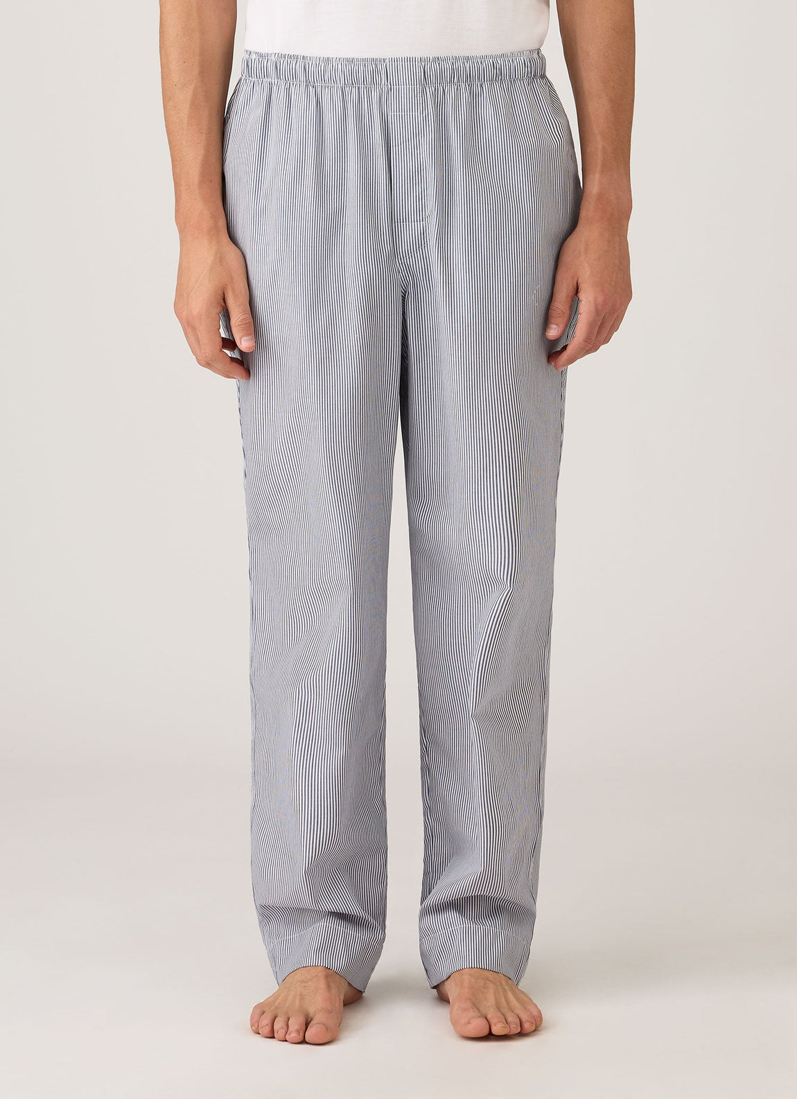 Men's Cotton Poplin Pyjama Trouser in White/Navy/Light Blue