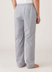 Men's Cotton Poplin Pyjama Trouser in White/Navy/Light Blue
