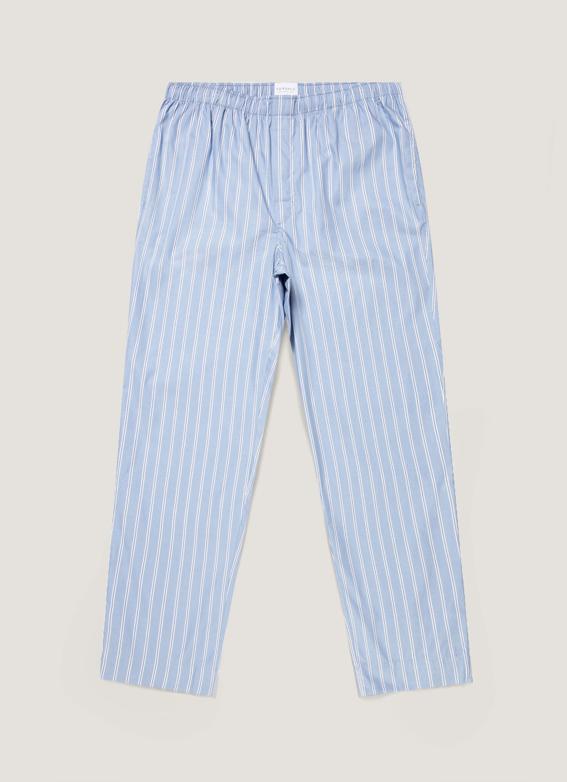 Men's Cotton Poplin Pyjama Trouser in Mid Blue Wide Stripe