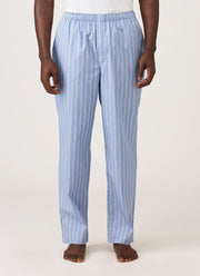 Men's Cotton Poplin Pyjama Trouser in Mid Blue Wide Stripe