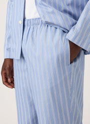 Men's Cotton Poplin Pyjama Trouser in Mid Blue Wide Stripe
