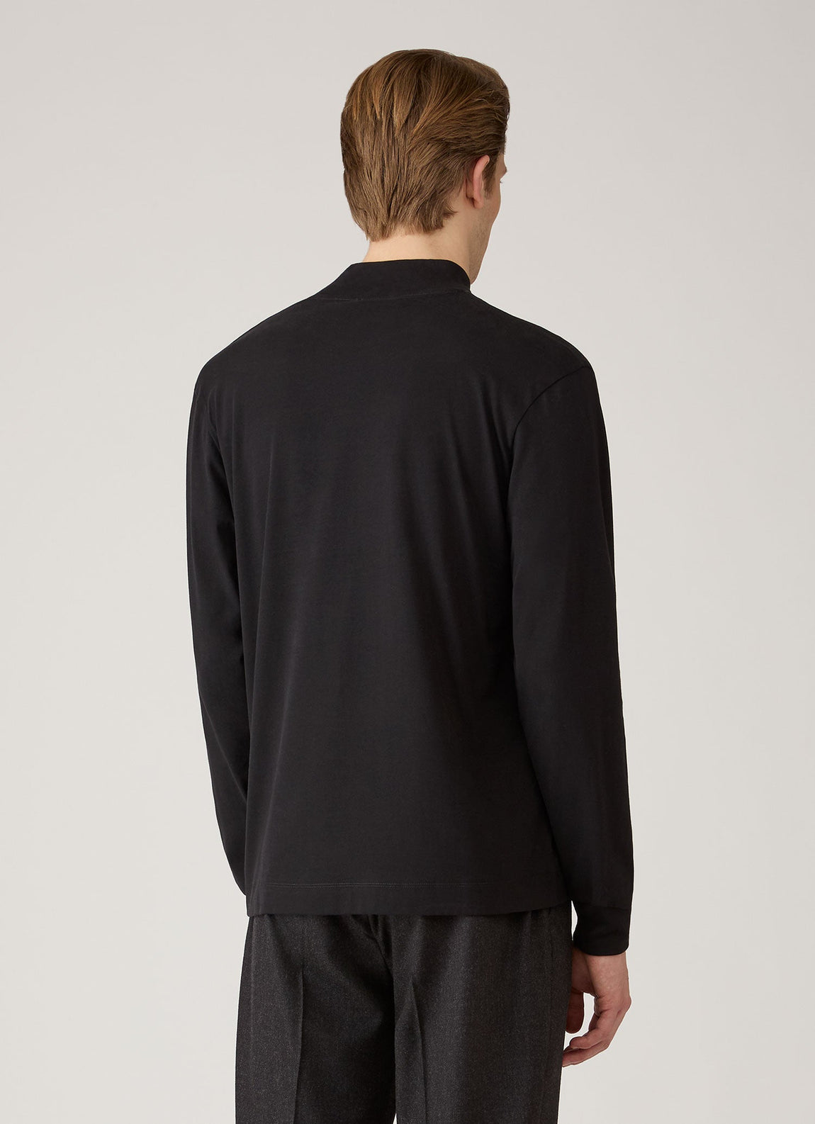 Men's Long Sleeve Brushed Cotton Mock Neck T-shirt in Black
