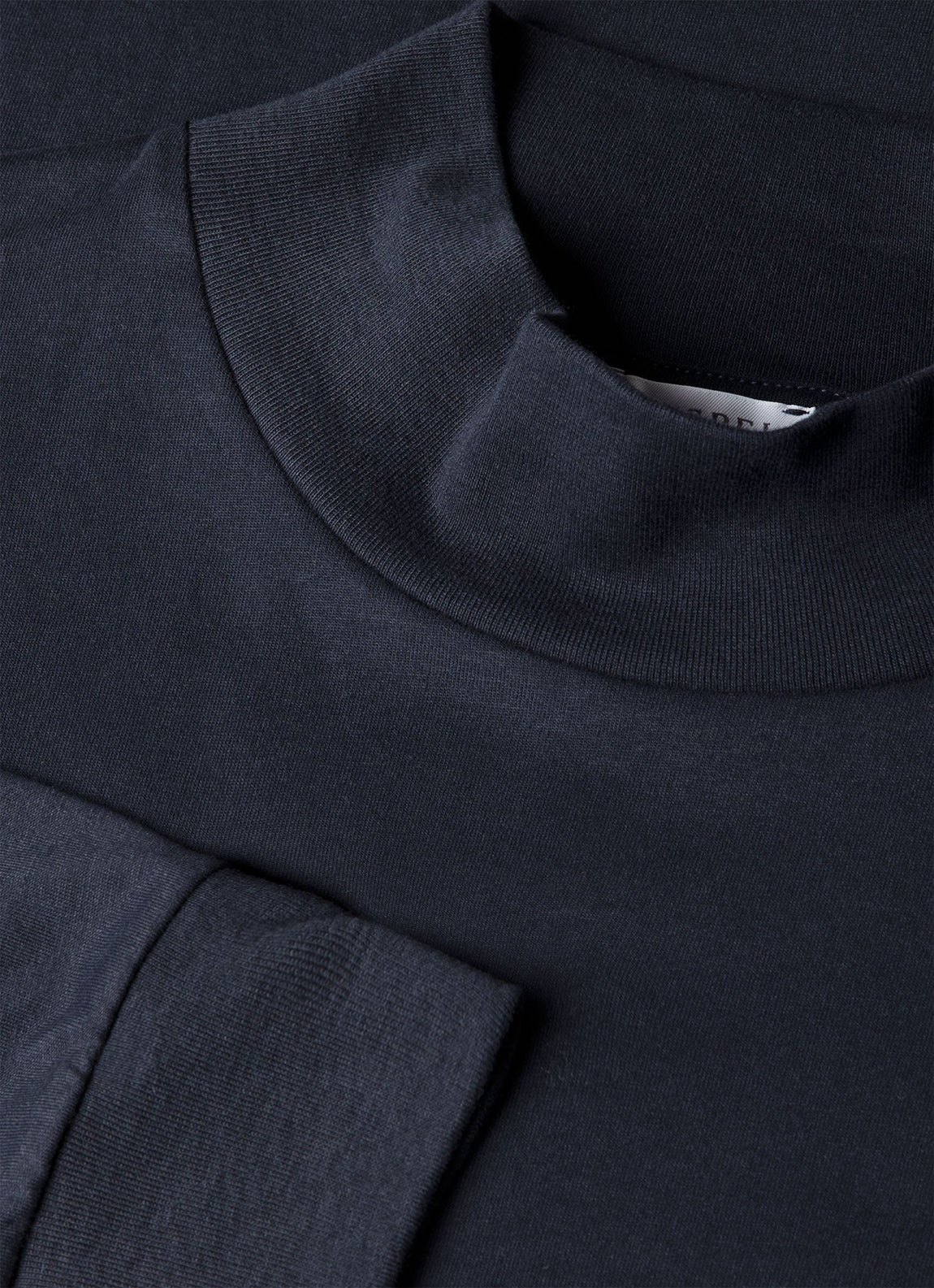 Men's Long Sleeve Brushed Cotton Mock Neck T-shirt in Midnight Navy