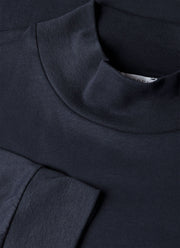 Men's Long Sleeve Brushed Cotton Mock Neck T-shirt in Midnight Navy