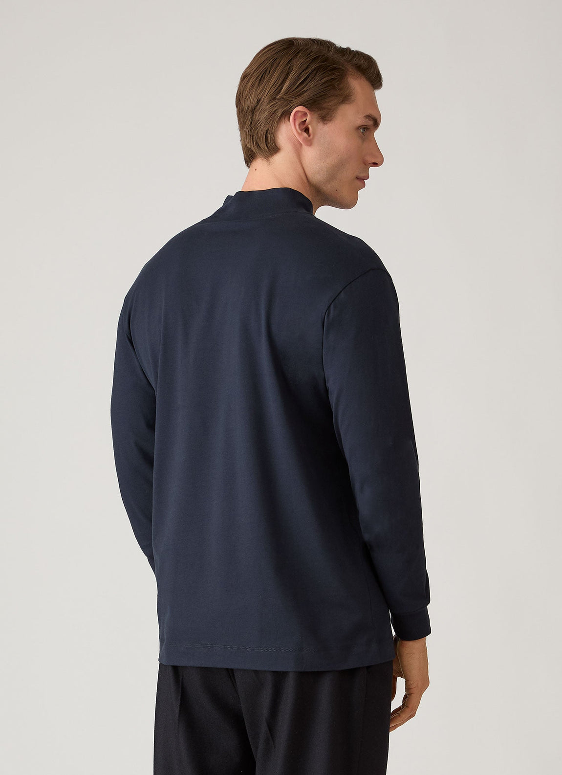 Men's Long Sleeve Brushed Cotton Mock Neck T-shirt in Midnight Navy