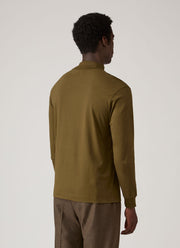 Men's Long Sleeve Brushed Cotton Mock Neck T-shirt in Loden Green