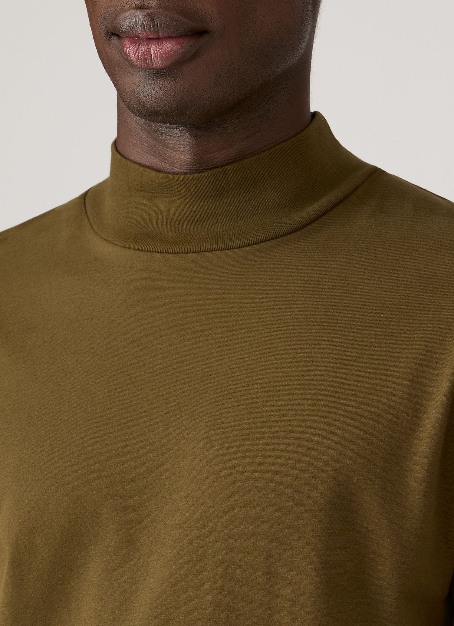 Men's Long Sleeve Brushed Cotton Mock Neck T-shirt in Loden Green
