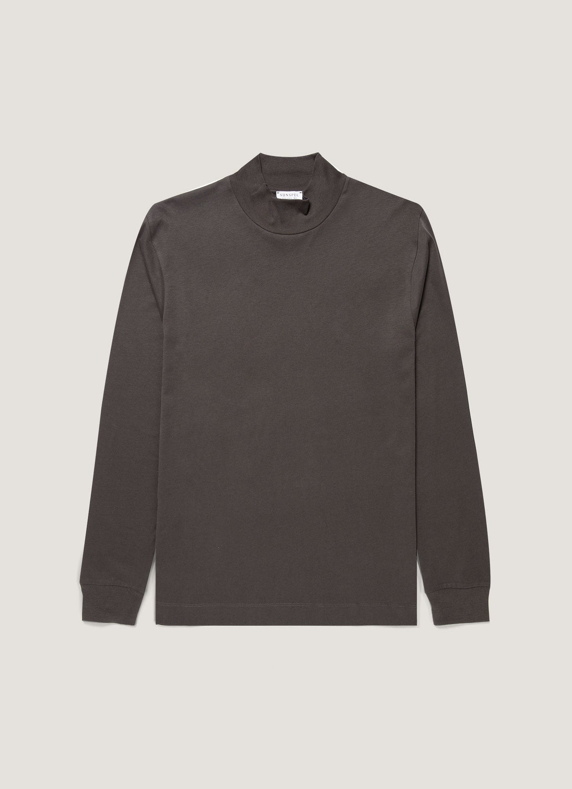 Men's Long Sleeve Brushed Cotton Mock Neck T-shirt in Anthracite