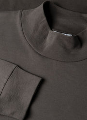 Men's Long Sleeve Brushed Cotton Mock Neck T-shirt in Anthracite