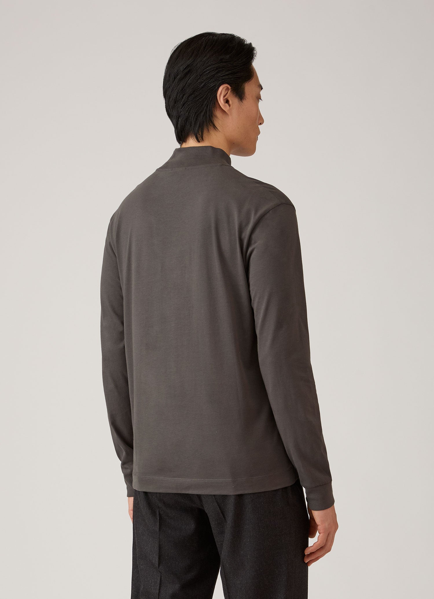 Men's Long Sleeve Brushed Cotton Mock Neck T-shirt in Anthracite