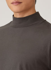 Men's Long Sleeve Brushed Cotton Mock Neck T-shirt in Anthracite