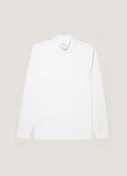 Men's Long Sleeve Brushed Cotton Mock Neck T-shirt in White