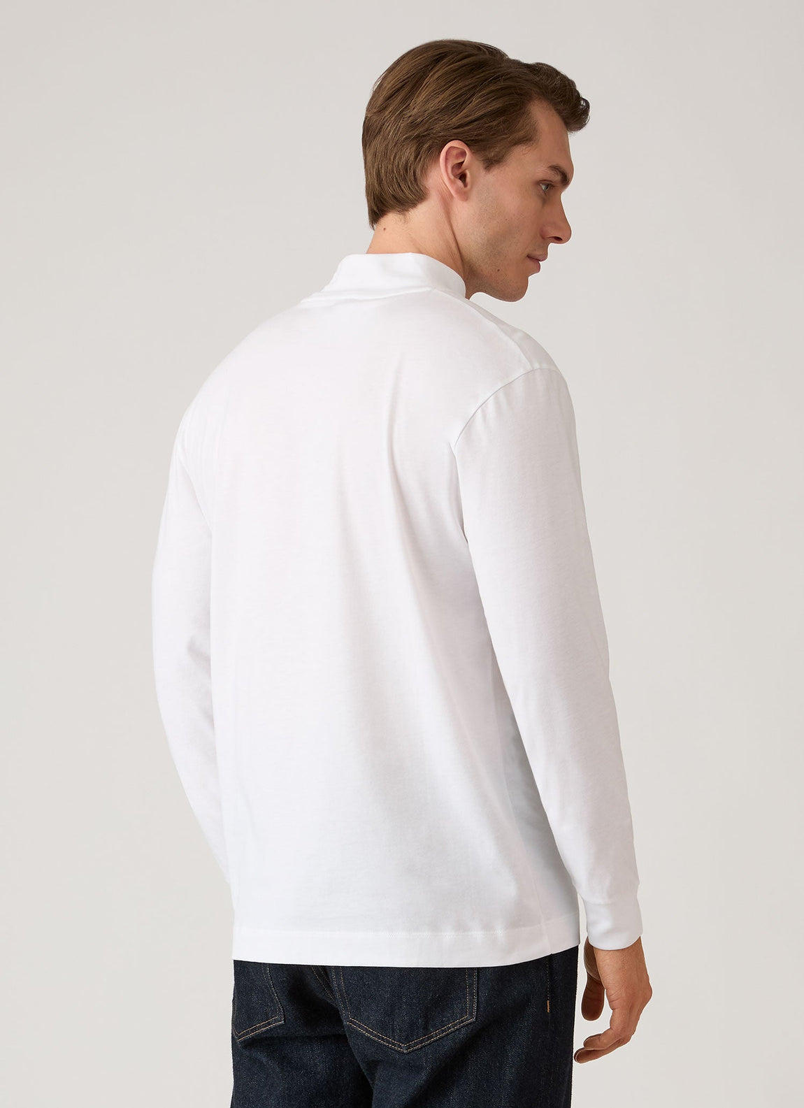 Men's Long Sleeve Brushed Cotton Mock Neck T-shirt in White