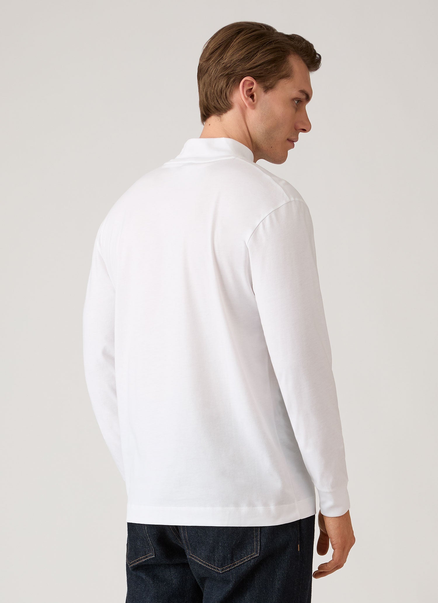 Men's Long Sleeve Brushed Cotton Mock Neck T-shirt in White