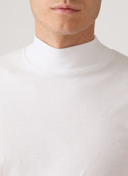 Men's Long Sleeve Brushed Cotton Mock Neck T-shirt in White