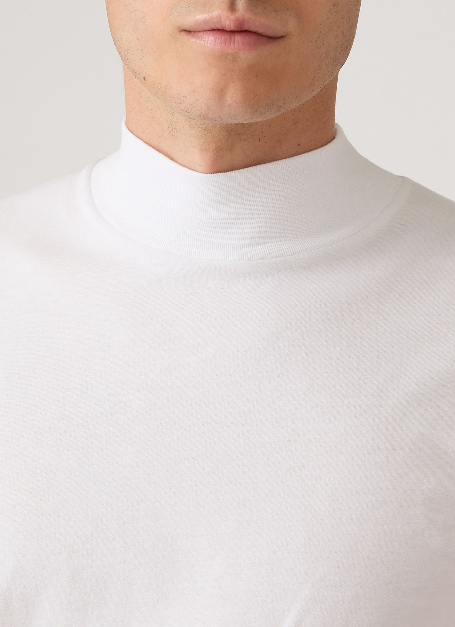 Men's Long Sleeve Brushed Cotton Mock Neck T-shirt in White