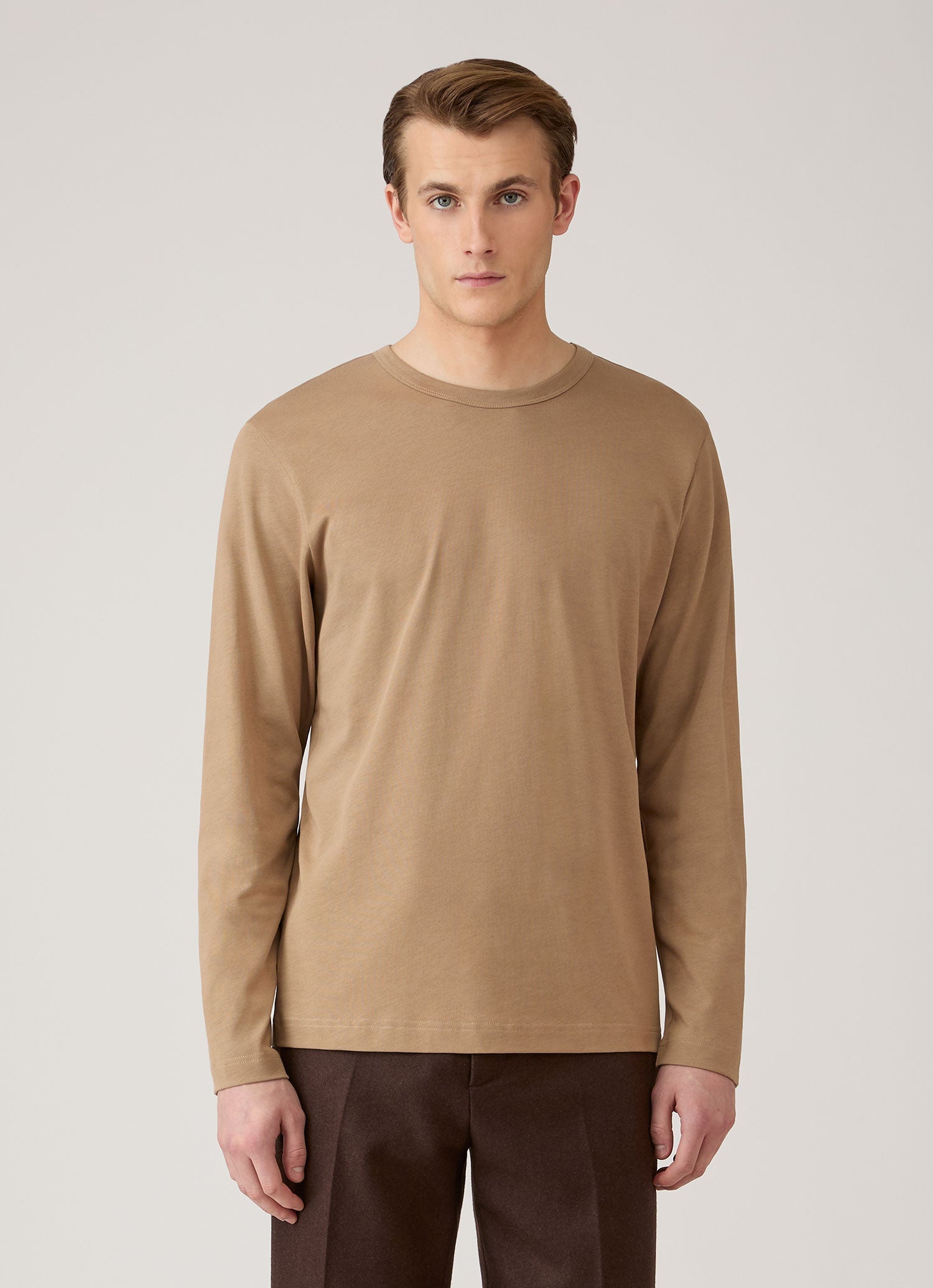 Men's Long Sleeve Heavyweight Classic T-shirt in Dark Beige