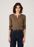 Women's Ribbed Henley in Dark Cedar